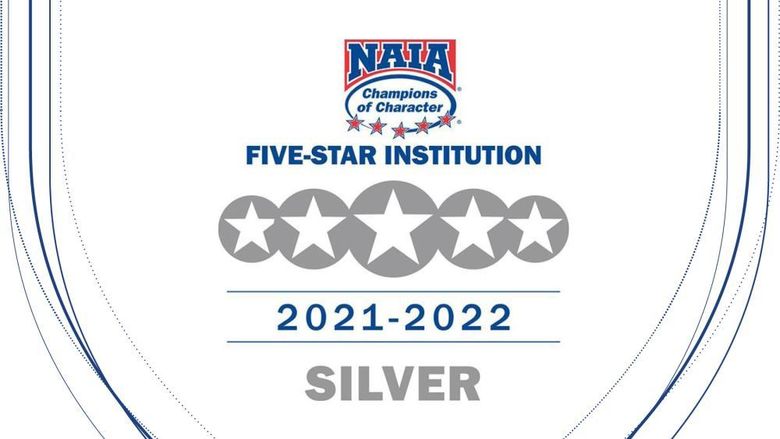 Graphic with NAIA Logo and words reading, "Five-star institution" with five silver stars and "2021-2022 SILVER" written below