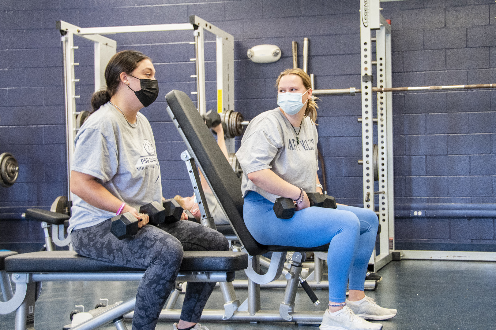 Two Penn State Schuylkill students talk in the fitness center