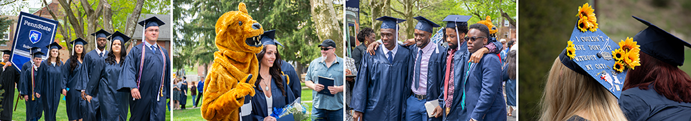 Graduating students and their families celebrate the 2018 spring commencement ceremony on Penn State Schuylkill's campus green