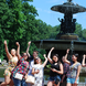 Freshman students pose in front of the New York City fountain that is famous to the opening of the sitcom Friends