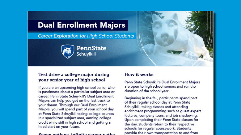 Decorative image with snapshot of Dual Enrollment Majors PDF