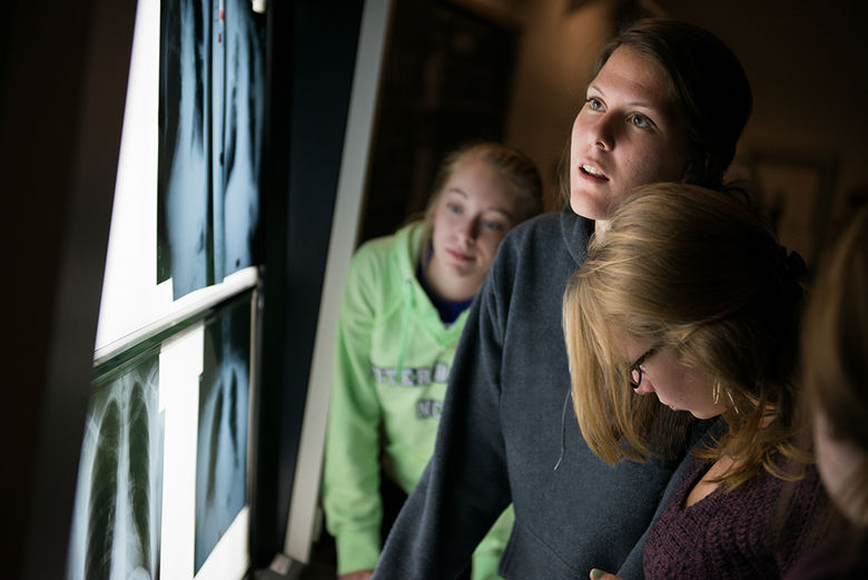 Radiological Sciences students examine X-Rays.
