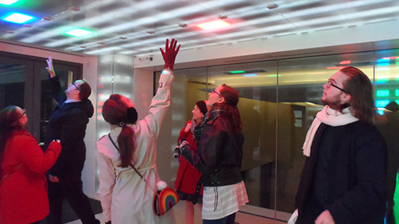Students catch one of the best views of Central Park and Midtown Manhattan from the Top of the Rock—Rockefeller Center—where they waved their arms to trigger sounds and bright, colored lights in a sensory room.