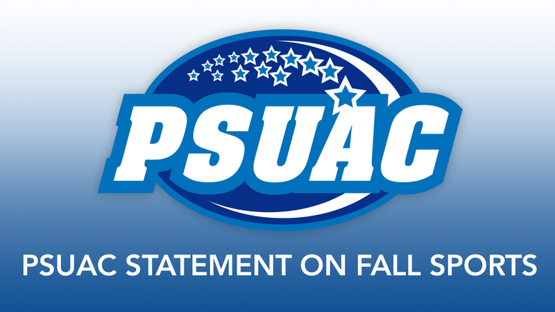 PSUAC logo on blue and white background with text reading "PSUAC Statement on Fall Sports."
