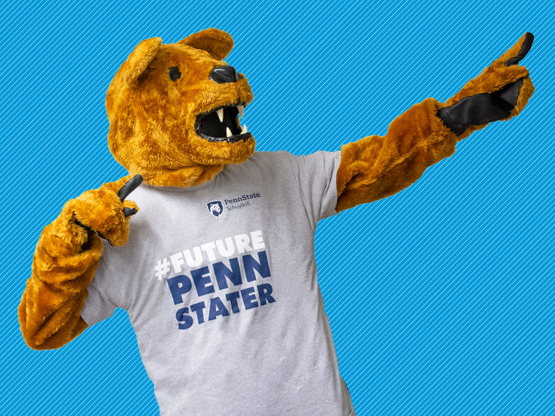 Penn State Nittany Lion mascot wearing a gray t-shirt that reads "Future Penn Stater"