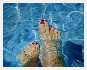 painted picture of feet in a pool