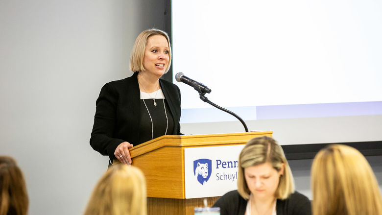 Dr. Jennifer Kraschnewski, Director of Penn State CTSI, delivers opening remarks