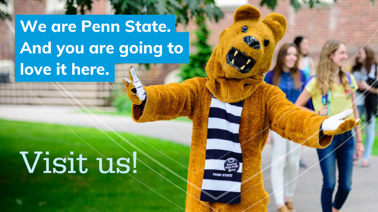 Nittany Lion with arms stretched out welcoming visitors to the Scranton campus.
