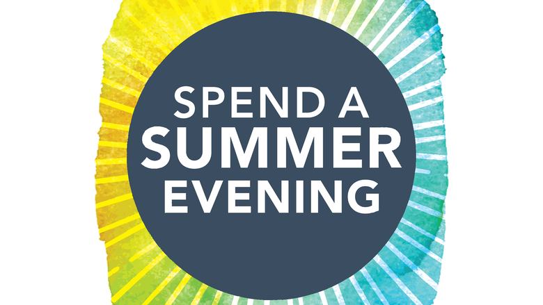 Spend a Summer Evening text placed over watercolor burst