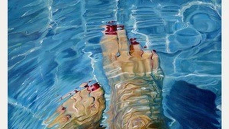 painted picture of feet in a pool