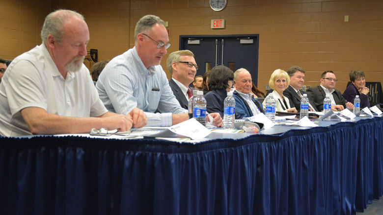 The judges panel listens to a pitch from one of the Lion Launch participants.