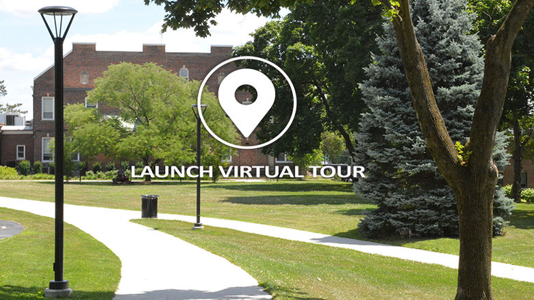 Campus walkway with YouVisit logo