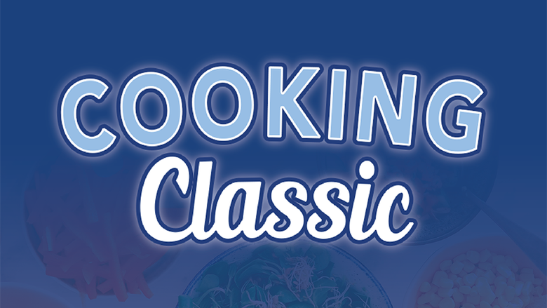 Cooking Classic logotype against blue background.