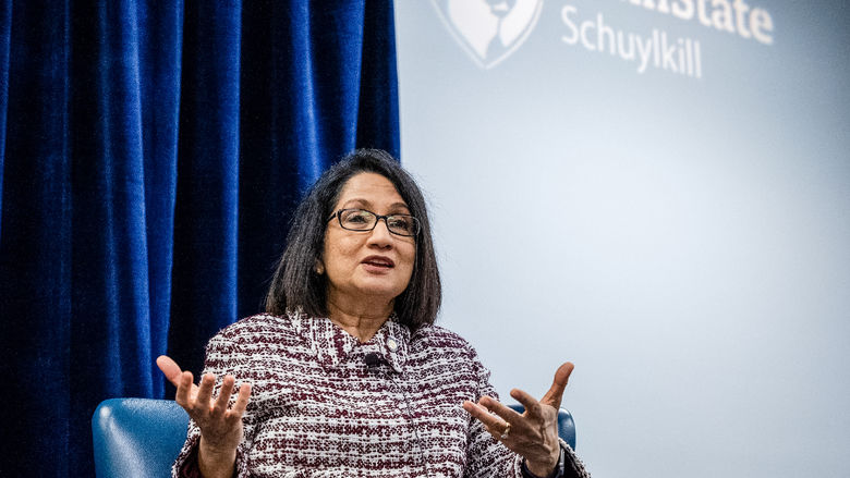 President Bendapudi speaks at the 2023 Schuylkill Business Executive Forum