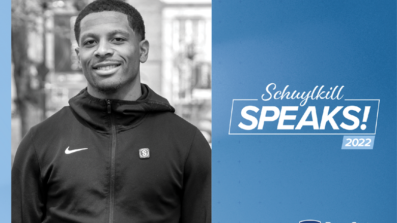 Headshot of male student with Schuylkill Speaks! graphics