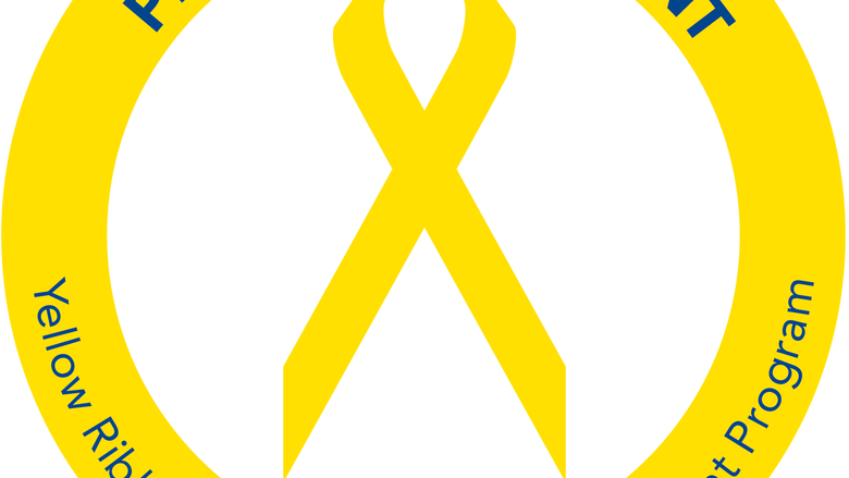 Yellow ribbon with a circle around it reading: PROUD PARTICIPANT - Yellow Ribbon GI Education Enhancement Program