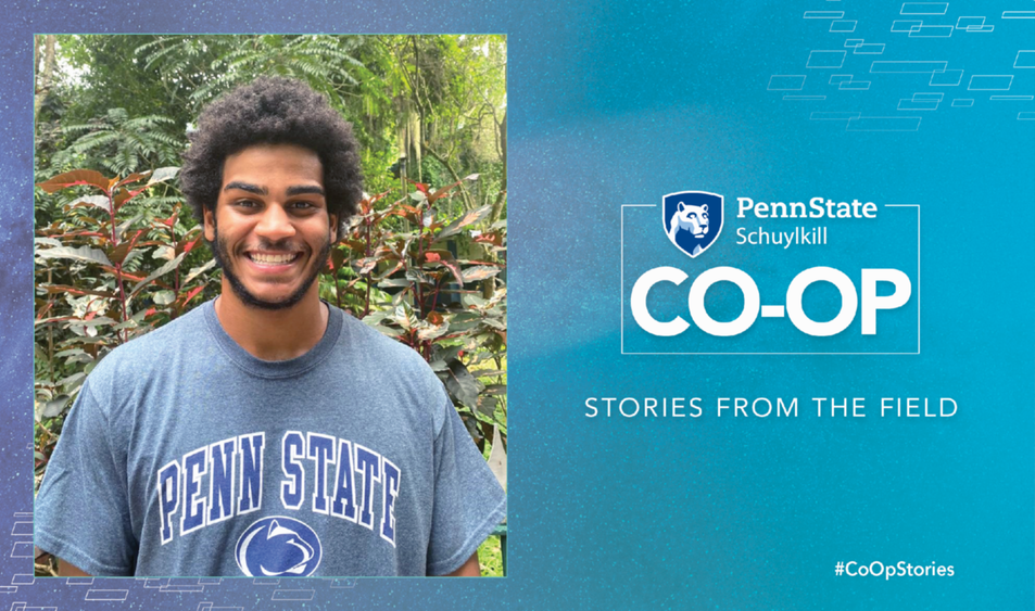 An image of student intern Lucas Centola E Silva in a graphic with Co-Op logo