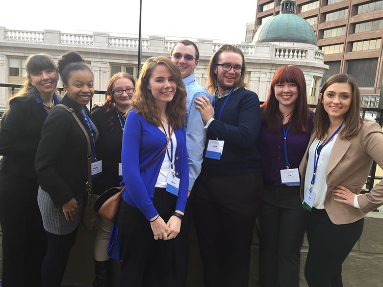 Penn State Schuylkill students pose in Boston, MA at the Eastern Communication Association’s James C. McCroskey and Virginia P. Richmond Undergraduate Scholars Conference (ECA-USC).