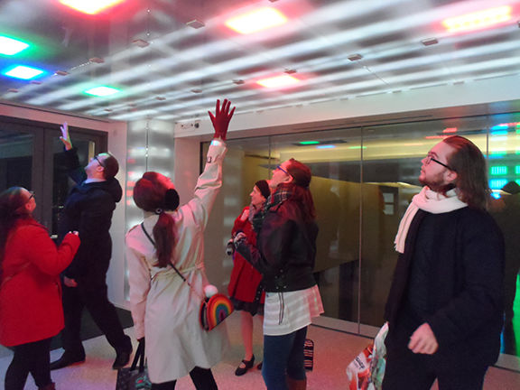 Students catch one of the best views of Central Park and Midtown Manhattan from the Top of the Rock—Rockefeller Center—where they waved their arms to trigger sounds and bright, colored lights in a sensory room.