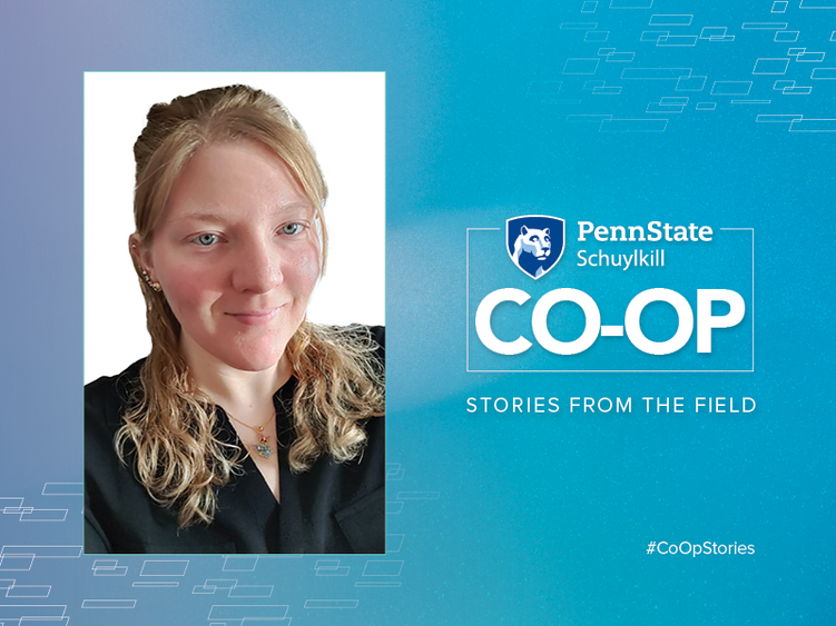 Graphic with head shot of Renee Paetzell, Penn State Schuylkill Co-Op logo, and text reading "Stories from the field," and "#Co-OpStories"