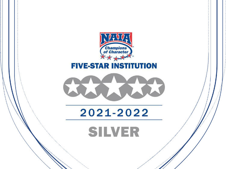 Graphic with NAIA Logo and words reading, "Five-star institution" with five silver stars and "2021-2022 SILVER" written below