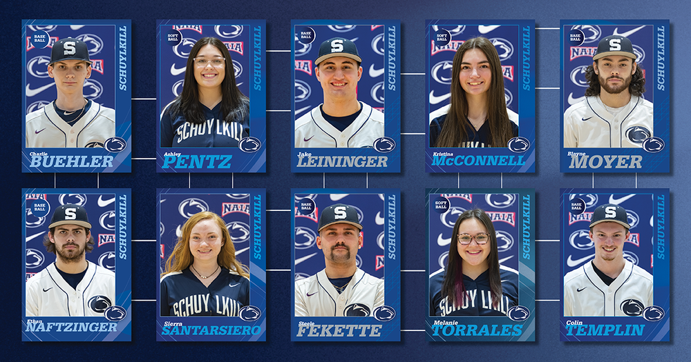 Baseball card graphic depicting PSUAC conference awardees