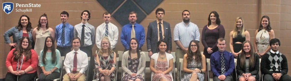 The inaugural TriBeta chapter students pose for a group photo after their induction ceremony.